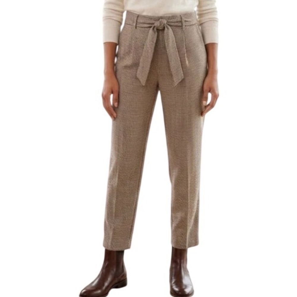 NWT LOFT Women's Paperbag Waist Pull On  Houndstooth Trouser Pants Brown Size XL
